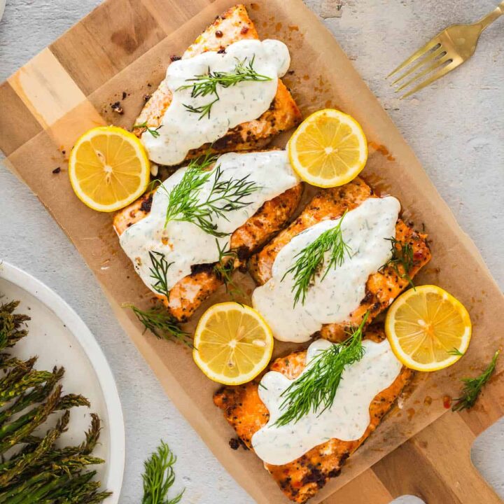 This creamy, herby Dill Sauce for Salmon will transform a simple protein into a restaurant-quality dish in just 5 minutes. Also great for chicken, shrimp or veggies!